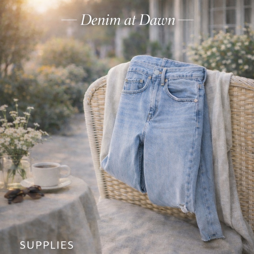 Supplies High Rise Slim Straight Distressed Jeans | Light Wash Raw Hem